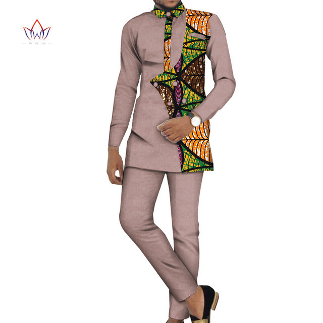 Bazin Riche Men 2 Pieces Pants Sets African Design Clothing African Men Clothes Casual Men Top Shirts and Pants Sets WYN981