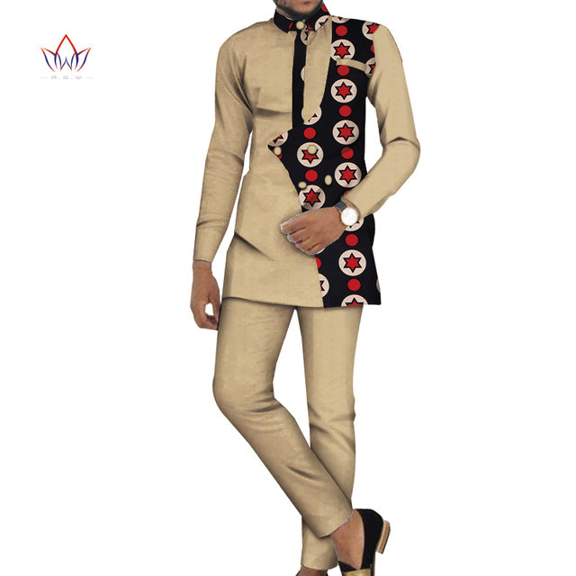 Bazin Riche Men 2 Pieces Pants Sets African Design Clothing African Men Clothes Casual Men Top Shirts and Pants Sets WYN981