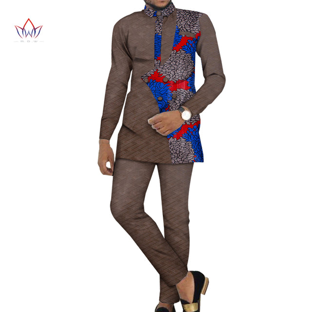 Bazin Riche Men 2 Pieces Pants Sets African Design Clothing African Men Clothes Casual Men Top Shirts and Pants Sets WYN981