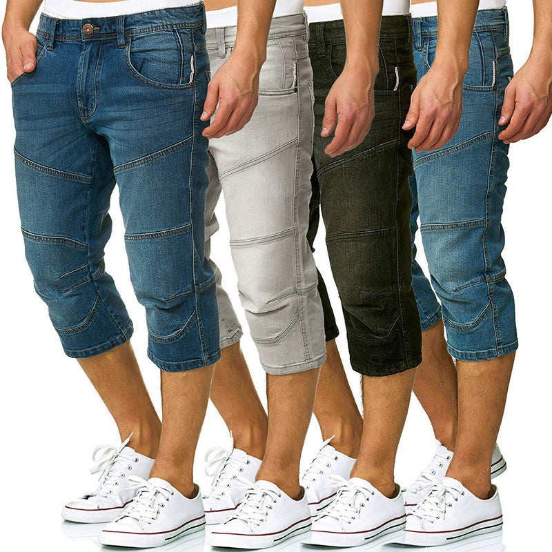 Men Jeans Shorts Summer Casual Straight Denim Shorts Streetwear Male Loose Knee Length Loose Jean Pants Black Blue Pocket