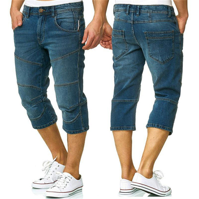 Men Jeans Shorts Summer Casual Straight Denim Shorts Streetwear Male Loose Knee Length Loose Jean Pants Black Blue Pocket