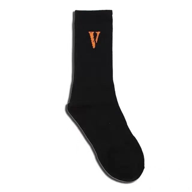 VLONE Men&#39;s Socks 100% Cotton For Men and Women V Logo Letter Orange Friend Hip Hop 1Pair Casual Socks 1Pair