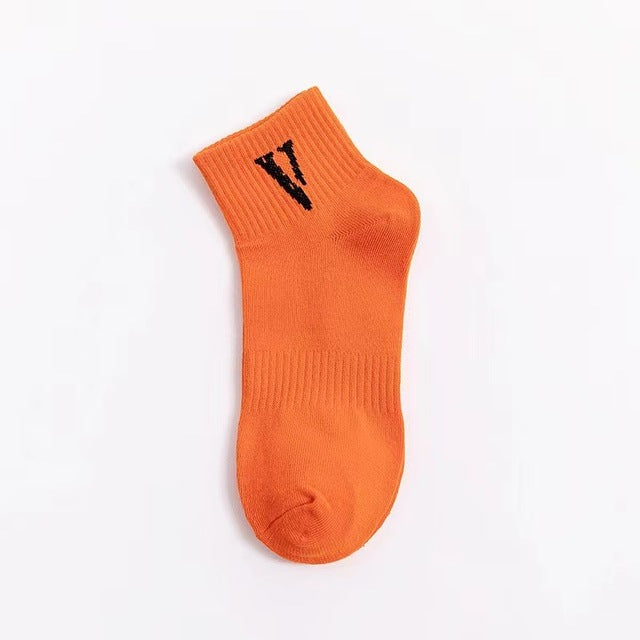 VLONE Men&#39;s Socks 100% Cotton For Men and Women V Logo Letter Orange Friend Hip Hop 1Pair Casual Socks 1Pair