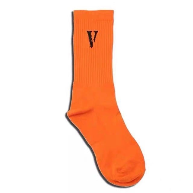 VLONE Men&#39;s Socks 100% Cotton For Men and Women V Logo Letter Orange Friend Hip Hop 1Pair Casual Socks 1Pair